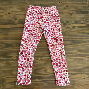 Girls Okie Dokie Fleece-Lined Floral Leggings 4T White Red Pink Winter
